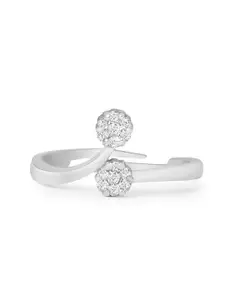 AMI Silver-Plated White CZ-Studded Adjustable Finger Ring