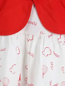 Toonyport Red & White Printed Layered Dress with Pant