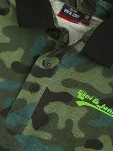 Gini and Jony Boys Olive Green & Black Cotton Camouflage Polo Collar T-shirt