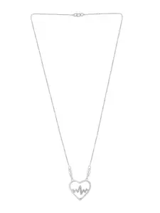 AMI Silver-Plated Brass Cubic Zirconia Heartbeat Inside Heart Frame Necklace