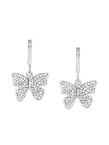 AMI Silver-Plated CZ Studded Contemporary Drop Earrings