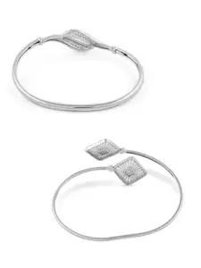 AMI Women Set of 2 Silver-Plated & White Brass Cubic Zirconia Bracelets