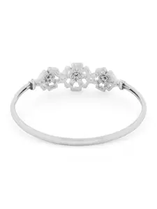 AMI Women Silver-Plated Brass Cubic Zirconia Floral Kada Bracelet