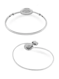 AMI Women Set of 2 Silver-Plated & White Brass Cubic Zirconia Bracelets