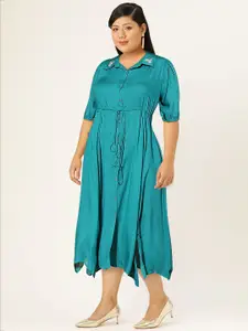 Sangria Women  Teal Viscose Rayon Adjustable Waistline Ethnic Dress