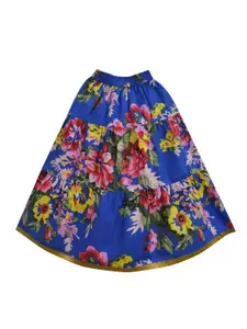 A.T.U.N. Girls Blue & Pink Embellished Ready to Wear Cotton Lehenga & Blouse With Dupatta
