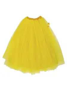 A.T.U.N. Girls Yellow & Orange Embroidered Ready to Wear Lehenga & Blouse With Dupatta