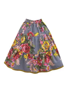 A.T.U.N. Girls Grey & Pink Embellished Ready to Wear Lehenga & Blouse With Dupatta