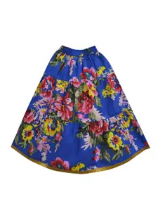 A.T.U.N. Girls Blue & Yellow Embellished Cotton Ready to Wear Lehenga & Blouse & Dupatta