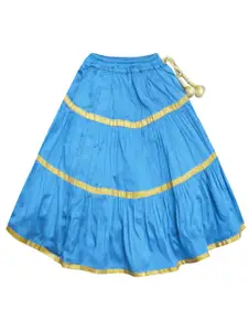 A.T.U.N. Girls Blue & Fuchsia Embroidered Ready to Wear Lehenga & Blouse With Net Dupatta