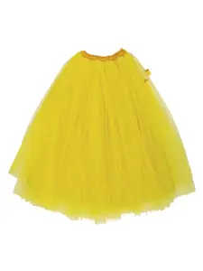 A.T.U.N. A T U N Girls Yellow & Orange Embroidered Thread Work Ready to Wear Lehenga & Blouse With Dupatta