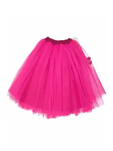 A.T.U.N. A T U N Girls Fuchsia & Green Embroidered Ready to Wear Lehenga & Blouse With Dupatta