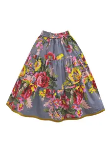 A.T.U.N. Girls Grey & Pink Embellished Ready to Wear Lehenga & Blouse With Dupatta