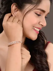 Saraf RS Jewellery Women Gold-Toned & White Brass American Diamond Handcrafted Rose Gold-Plated Bangle-Style Bracelet