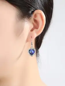 Yellow Chimes Blue & Silver Ocean Heart Austrian Crystal Silver Plated Pendant Set