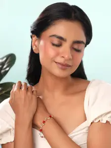 Yellow Chimes Women Rose Gold & Red Cubic Zirconia Rose Gold-Plated Bangle-Style Bracelet