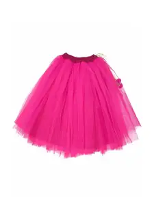 A.T.U.N. Girls Fuchsia & Grey Embroidered Ready to Wear Lehenga & Blouse With Net Dupatta