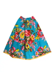 A.T.U.N. Girls Teal & Red Embellished Ready to Wear Lehenga & Blouse With Dupatta