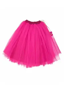 A.T.U.N. Girls Fuchsia & Off White Embroidered Ready to Wear Lehenga Blouse & Net Dupatta