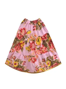 A.T.U.N. A T U N Girls Pink & Green Embellished Ready to Wear Lehenga & Blouse With Dupatta