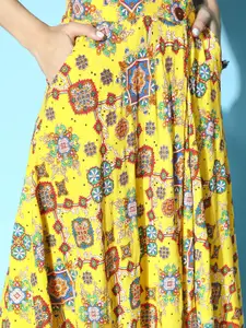 Sangria Blue & Yellow Ready to Wear Fusion Lehenga & Choli