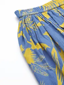 Sangria Mustard Yellow & Blue Ready to Wear Fusion Lehenga with Top