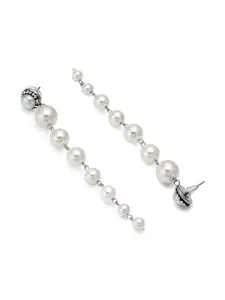aadita Silver-Toned Pearl Drop Earrings