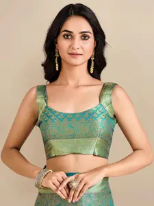 MIMOSA Turquoise Blue & Gold-Coloured Ethnic Motifs Zari Art Silk Kanjeevaram Saree