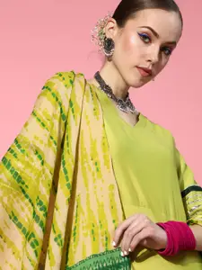 Indo Era Women Stylish Green Liva Swirling Volume Kurta