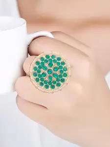 I Jewels Green Gold-Plated Kundan Handcrafted Adjustable Finger Ring
