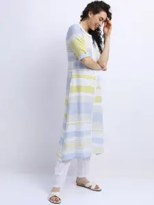 Vishudh Women Blue & Lime Green Striped Kurta