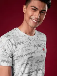 The Souled Store Men White Peanuts Printed T-shirt