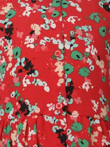Oxolloxo Girls Red Floral Satin Shirt Dress