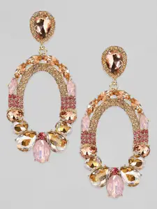 Rubans Voguish Gold-Toned & Pink Contemporary Drop Earrings