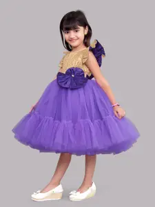 Pink Chick Purple & Gold-Toned Embellished Net Empire Dress