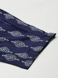 MBeautiful Women Navy Blue & Off-White Handblock Print Organic Cotton Carrot Lounge Pants