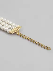 Peora Women Green Gold-Plated Pearl Studded Cube Crystal In Middle Bracelet