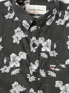 Crimsoune Club Boys Olive Green Floral Printed Casual Shirt