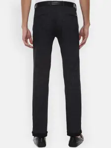 V Dot Men Black Textured Slim Fit Trousers