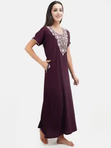 KOI SLEEPWEAR Women Purple Embroidered Maxi Night dress