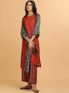 W The Folksong Collection - Women Red Modal Satin Solid Kurta