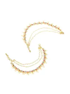 Yellow Chimes Gold-Toned American Diamond Studded Floral Design Multi Layer Earring Chains