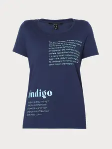 Vero Moda Women Navy Blue Typography Printed T-shirt
