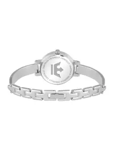 CRESTELLO Women Pink Brass Embellished Dial & Silver Toned Bracelet Style Straps Analogue Watch