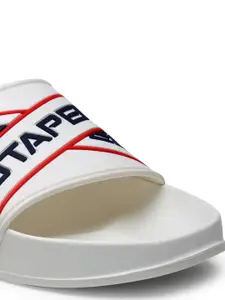 Red Tape Men White Printed Rubber Sliders