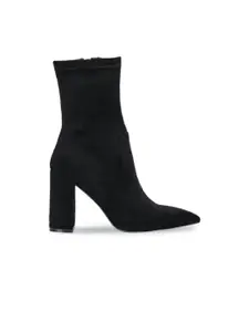 London Rag Women Black Suede Solid High Block Heeled Boots