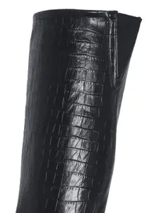 London Rag Women Black Croc Textured High-Top Heeled Boots