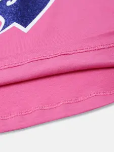 U.S. Polo Assn. Kids Girls Pink Brand Logo Foil Print Round Neck Pure Cotton T-shirt