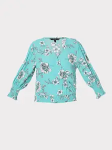 Vero Moda Green & White Printed Wrap Top