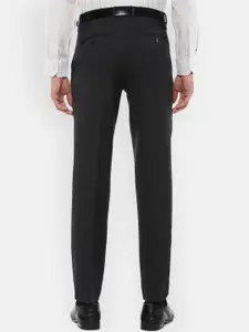 Van Heusen Men Black Woollen Regular Fit Self-Design Formal Trousers